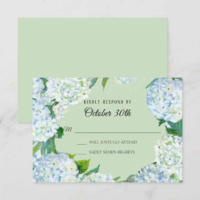 RSVP Wedding Floral White Hydrangea Mint Green Invitation (Front/Back)