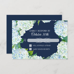 RSVP Wedding Floral White Hydrangea Navy Blue Invitation