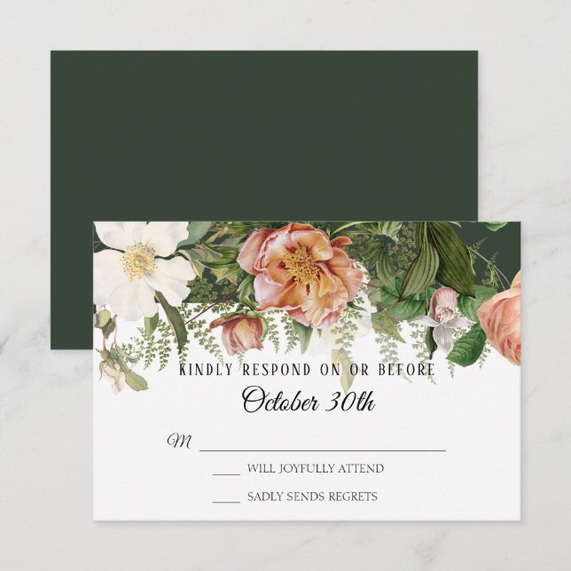 RSVP Wedding Forest Blush Ivory Rose Peony Ferns Invitation (Front/Back)
