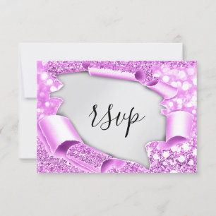 RSVP Wedding Glitter Bridal Grey Silver Pink Card