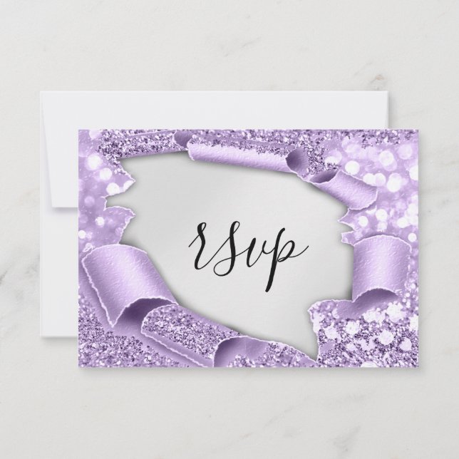 RSVP Wedding Glitter Bridal Purple Silver Elegant  (Back)