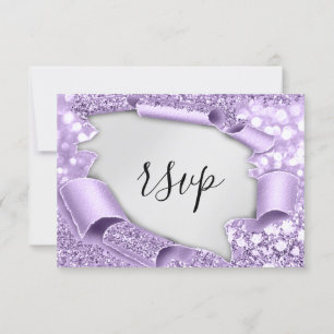 RSVP Wedding Glitter Bridal Purple Silver Elegant  Card