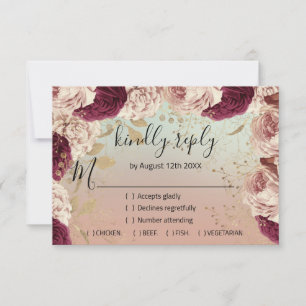 RSVP Wedding Glitter Bridal Rose Gold Wreath Blue Card