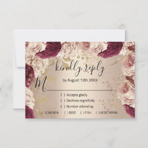 RSVP Wedding Glitter Bridal Rose Gold Wreath Card