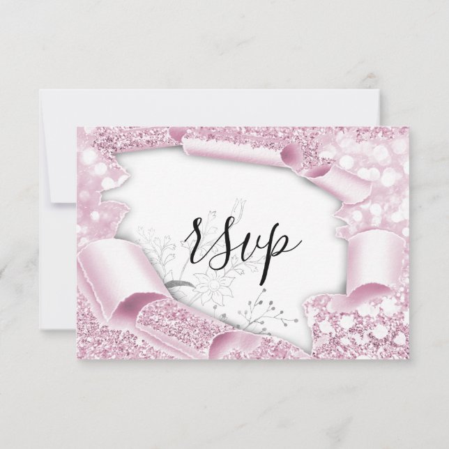 RSVP Wedding Glitter Bridal White Pink Florals  (Back)