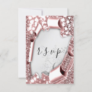 RSVP Wedding Glitter Florals Silver Rose Blush Card