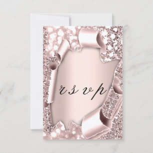 RSVP Wedding Glitter Frame 3D Rose Blush  Card