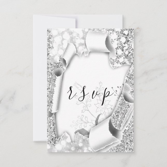 RSVP Wedding Glitter Frame Floral Silver Grey (Back)