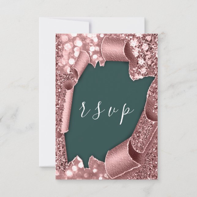 RSVP Wedding Glitter Teal Frame Rose (Back)