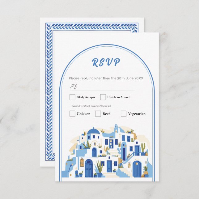 RSVP Wedding Greek Santorini Greece Blue Invitation (Front/Back)