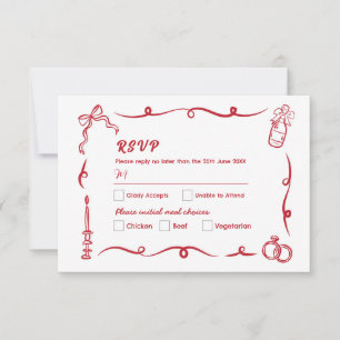 RSVP Wedding Hand Drawn Whimsical Red Invitation