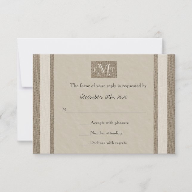 RSVP Wedding Invitation -- Burlap Parchment Look (Front)