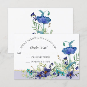 RSVP Wedding Lavender Blue Poppy Watercolor Floral Invitation