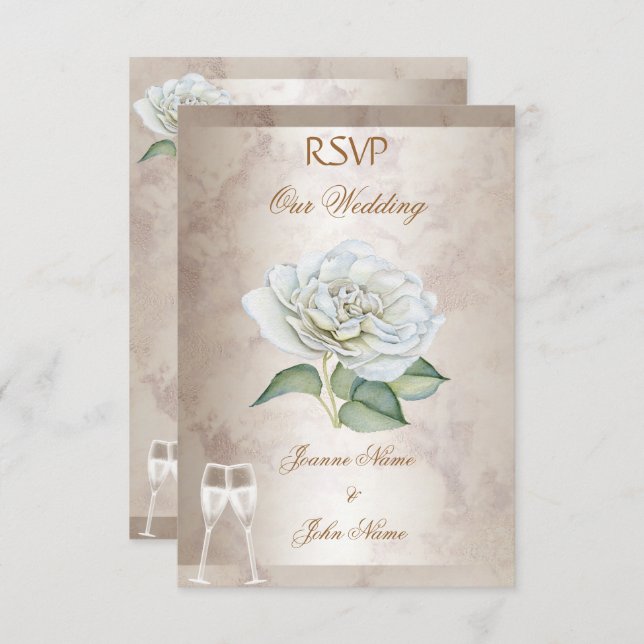 RSVP Wedding Marble Rose Cream White Champagne Invitation (Front/Back)