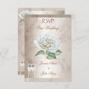 RSVP Wedding Marble Rose Cream White Champagne Invitation