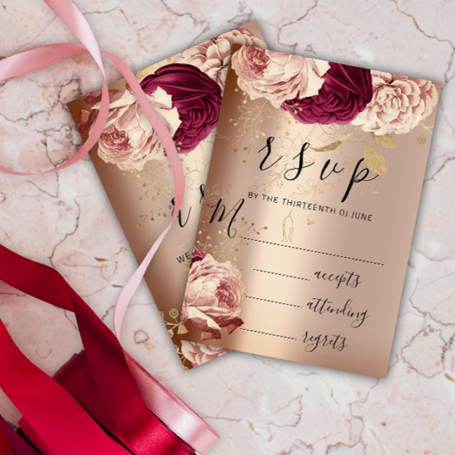 RSVP  Wedding Marsala Florals Roses Pink (RSVP Wedding Marsala Florals Roses Pink)