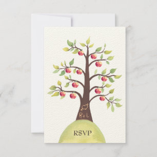 RSVP Wedding Monogram Apple Tree Carving Card