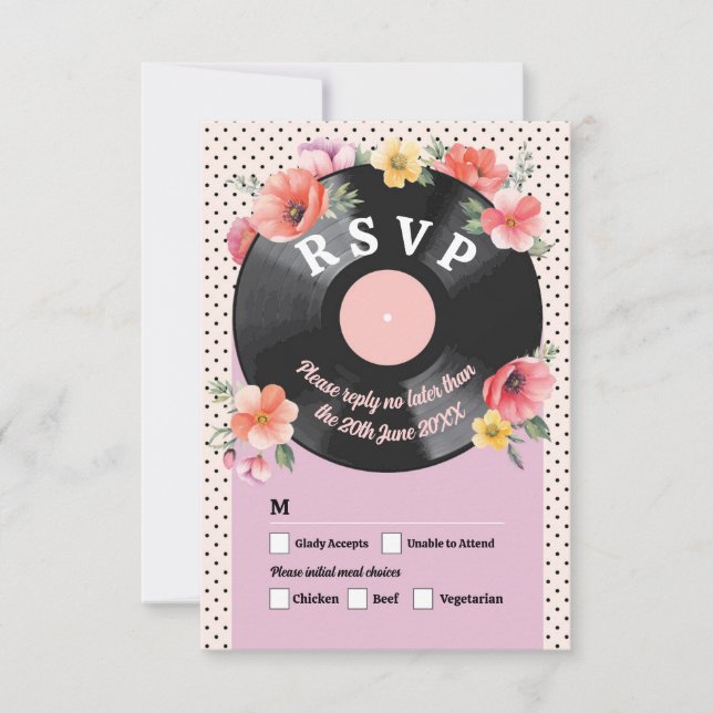 RSVP Wedding Music Record Wedding Floral 1950s Invitation (Front)