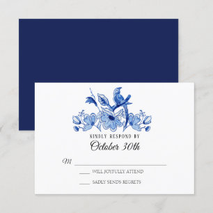 RSVP Wedding Navy Chinoiserie Floral Watercolor Invitation