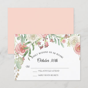 RSVP Wedding Pale Blush Ivory Roses Floral Invitation
