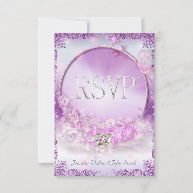 RSVP Wedding Pink Lilac Rings Butterfly Invitation (Front)