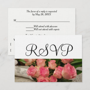 RSVP Wedding Pink Rose Bouquet White Card