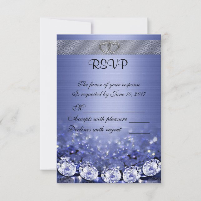 RSVP wedding response card diamonds and satin blue (Front)