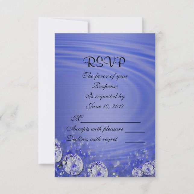RSVP wedding response card diamonds and satin blue (Front)