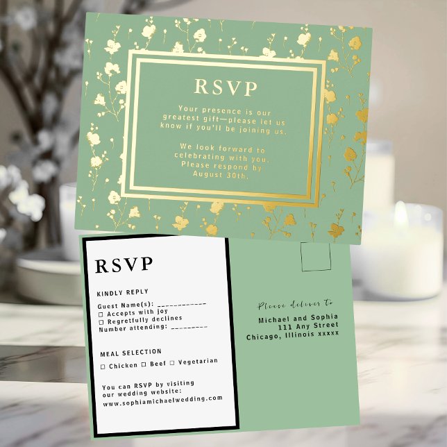 RSVP Wedding Response Card Flowers Sage Green  (Creator Uploaded)