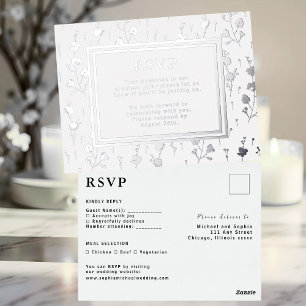 RSVP Wedding Response Card Flowers Silver Foil
