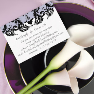 RSVP Wedding Response Card Purple  Black Damask
