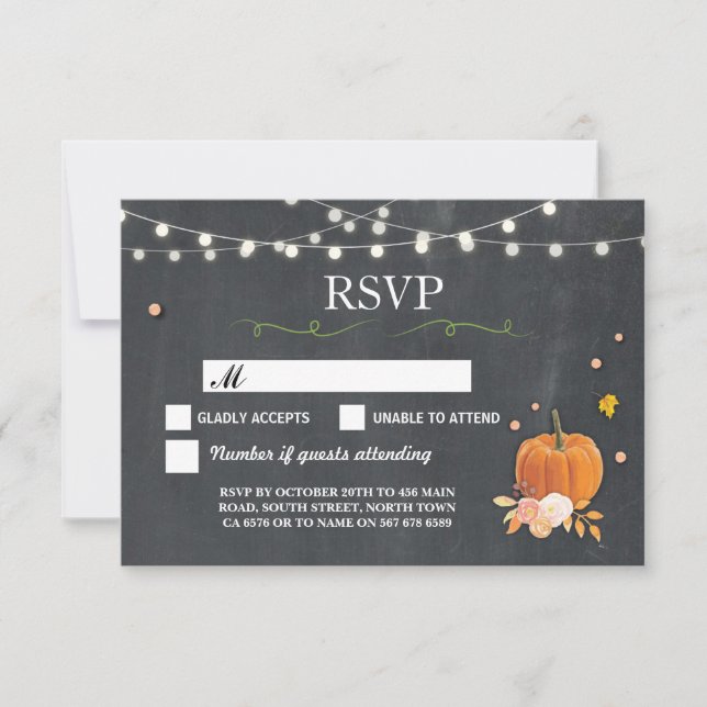 RSVP Wedding Rustic Chalk Pumpkin Respond Cards (Front)