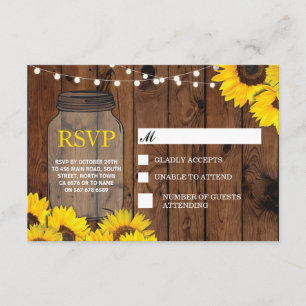 RSVP Wedding Rustic Jar Sunflowers Respond Cards