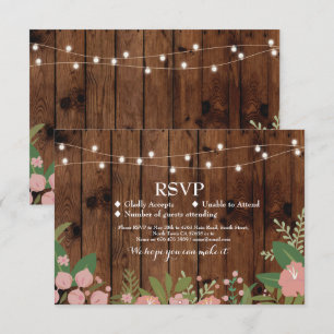 RSVP Wedding Rustic Wood Floral Cards Invites