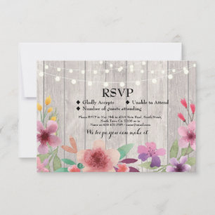 RSVP Wedding Rustic Wood Floral Cards Invites
