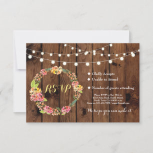 RSVP Wedding Rustic Wood Floral Tiki Cards Invites