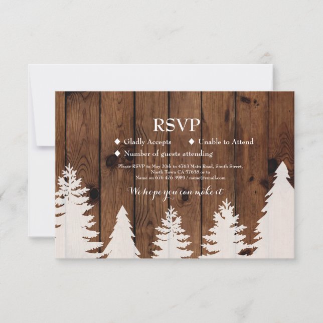 RSVP Wedding Rustic Wood Winter Tree Cards Invites (Front)