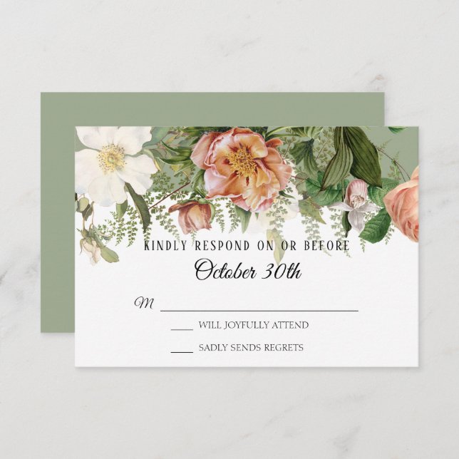 RSVP Wedding Sage Blush Ivory Rose Peony Ferns Invitation (Front/Back)