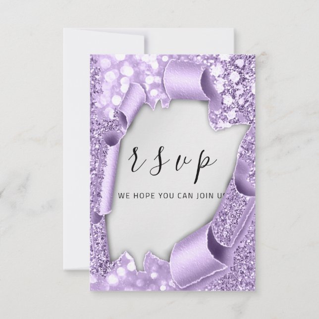 RSVP  Wedding Silver Grey Paper Purple Violet Glam (Back)