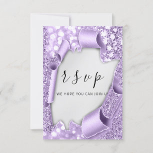 RSVP  Wedding Silver Grey Paper Purple Violet Glam Card