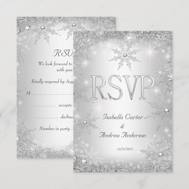 RSVP Wedding Silver Winter Wonderland Snowflakes (Front/Back)