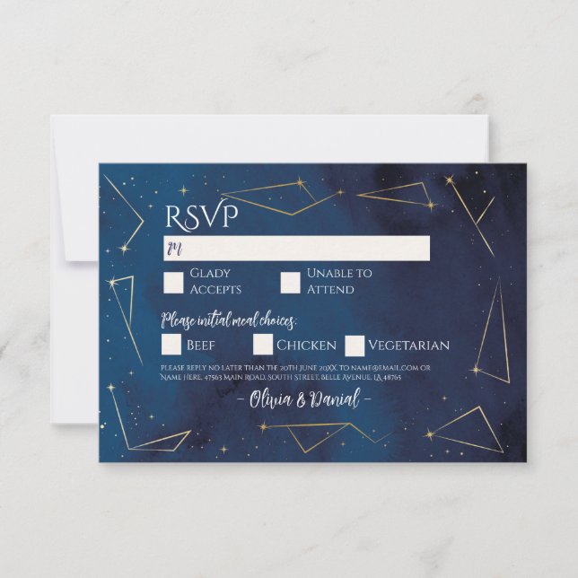 RSVP Wedding Star Signs Navy Engagement  Invitation (Front)