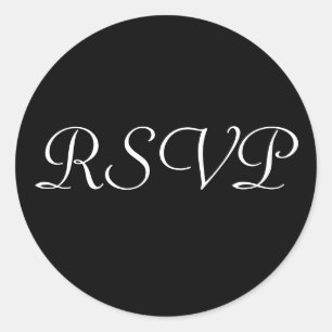RSVP Wedding Sticker -Black with White Letters