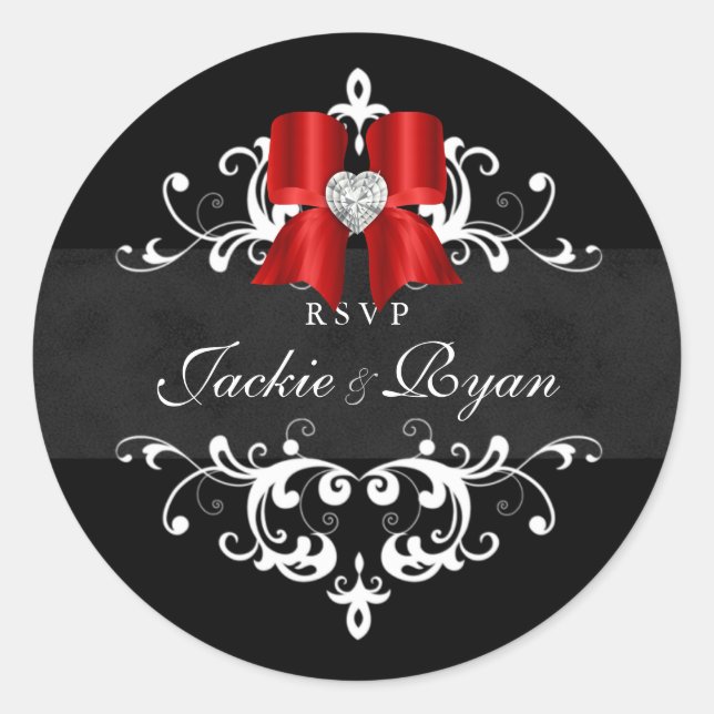 RSVP Wedding Stickers Black White Xmas Bow (Front)
