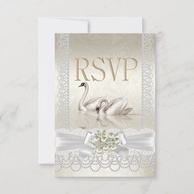 RSVP Wedding Swans White Pearl Lace Damask (Front)