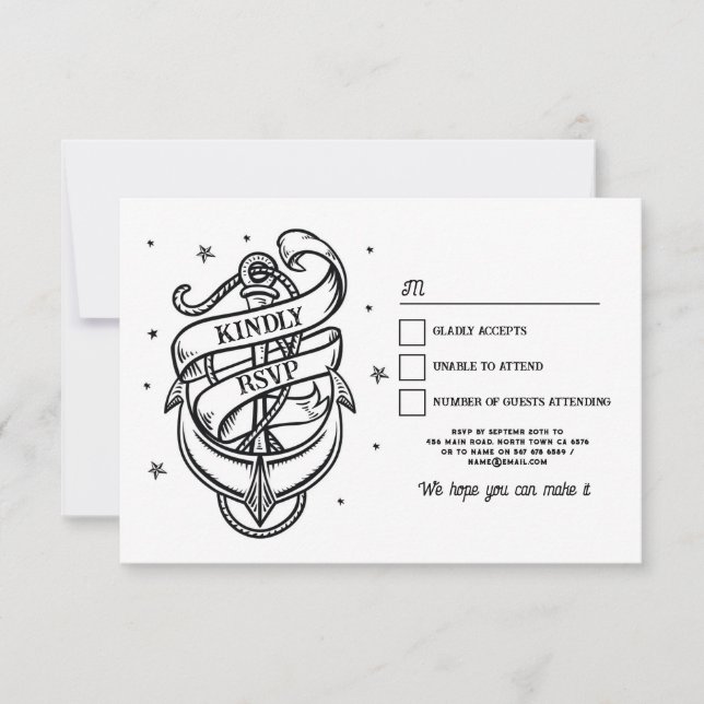 RSVP Wedding Tattoo Traditional Rock Anchor Invitation (Front)