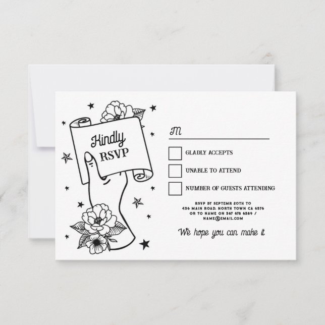 RSVP Wedding Tattoo Traditional Rock n Roll  Invitation (Front)