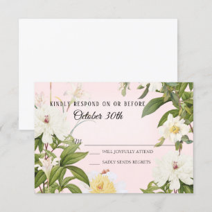 RSVP Wedding Vintage Blush Ivory Rose Peony Floral Invitation