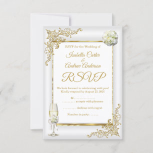 RSVP Wedding Vintage Champagne White Gold Pearl Card