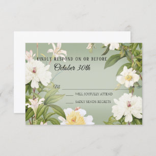 RSVP Wedding Vintage Sage Green Ivory Rose Peony Invitation